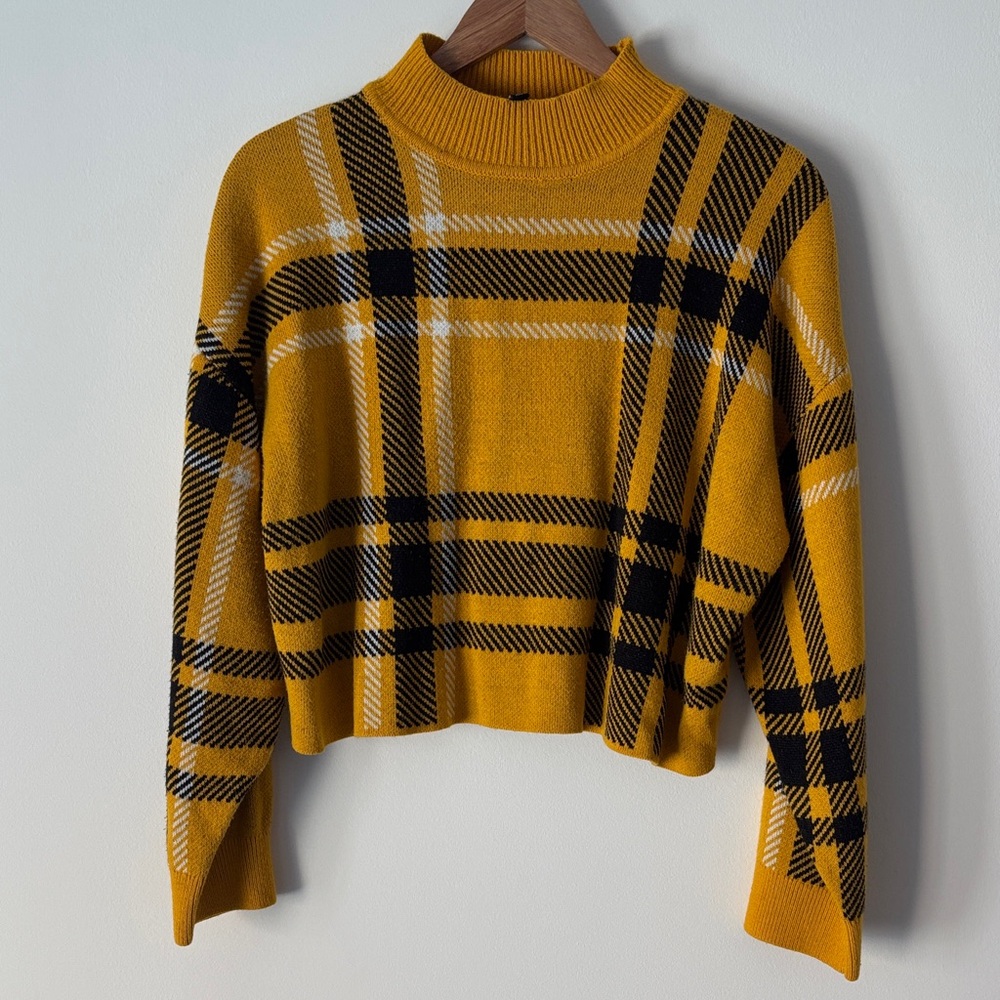 H&M Yellow Plaid Turtleneck Sweater